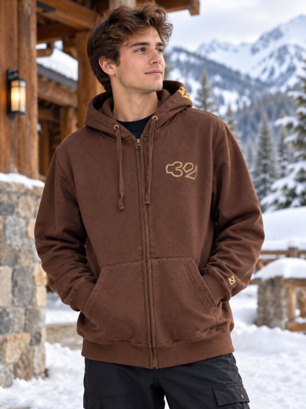 ThirtyTwo Snowboard Mens Hoodie Zip Sweatshirt Brown Pocket Size Small